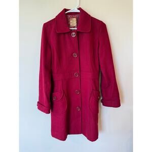 Anthropologie Tulle womens red wool blend button up collared pea coat Medium